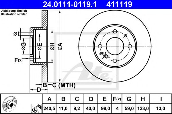 ATE 24.0111-0119.1 Тормозной диск для FIAT TEMPRA (Фиат Тэмпра) ATE 24.0111-0119.1 Тормозной диск для FIAT TEMPRA (Фиат Тэмпра)