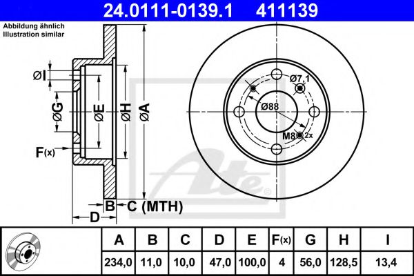 ATE 24.0111-0139.1 Тормозной диск для DAIHATSU CHARADE III (Дайхатсу Чарадэ 3) ATE 24.0111-0139.1 Тормозной диск для DAIHATSU CHARADE III (Дайхатсу Чарадэ 3)