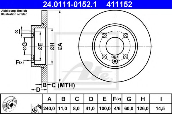 ATE 24.0111-0152.1 Тормозной диск для OPEL VITA C (Опель Vита c) ATE 24.0111-0152.1 Тормозной диск для OPEL VITA C (Опель Vита c)