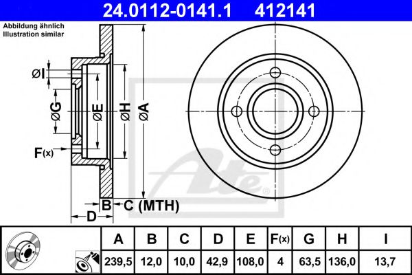 ATE 24.0112-0141.1 Тормозной диск для FORD FIESTA (Форд Фиэста) ATE 24.0112-0141.1 Тормозной диск для FORD FIESTA (Форд Фиэста)