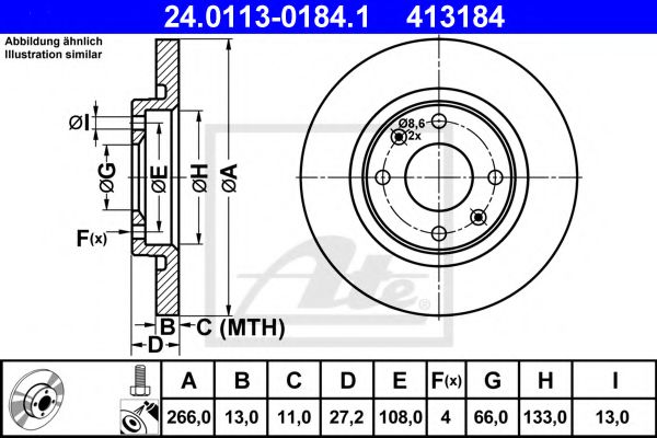 ATE 24.0113-0184.1 Тормозной диск для PEUGEOT RANCH (Пежо Ранч) ATE 24.0113-0184.1 Тормозной диск для PEUGEOT RANCH (Пежо Ранч)
