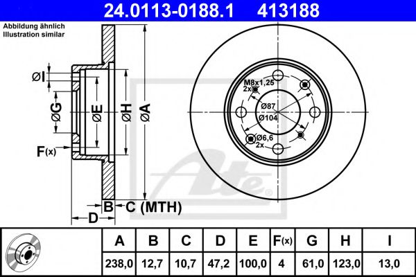 ATE 24.0113-0188.1 Тормозной диск для ROVER 400 (Ровер 400) ATE 24.0113-0188.1 Тормозной диск для ROVER 400 (Ровер 400)