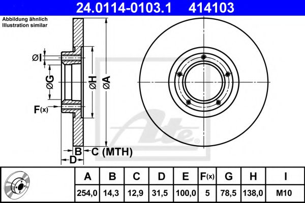 ATE 24.0114-0103.1 Тормозной диск для FORD TRANSIT (Форд Трансит) ATE 24.0114-0103.1 Тормозной диск для FORD TRANSIT (Форд Трансит)