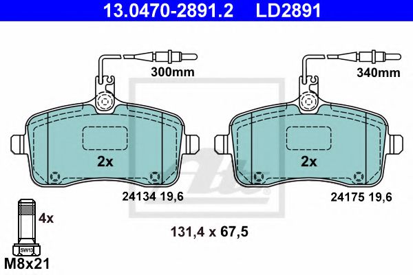 ATE 13.0470-2891.2 Тормозные колодки для PEUGEOT 407 (Пежо 407) ATE 13.0470-2891.2 Тормозные колодки для PEUGEOT 407 (Пежо 407)