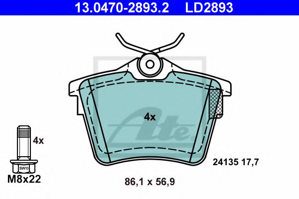 ATE 13.0470-2893.2 Тормозные колодки для PEUGEOT 407 (Пежо 407) ATE 13.0470-2893.2 Тормозные колодки для PEUGEOT 407 (Пежо 407)