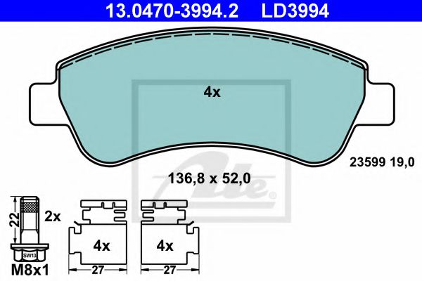 ATE 13.0470-3994.2 Тормозные колодки для CITROËN C4 CACTUS (CитроËн С4 кактус) ATE 13.0470-3994.2 Тормозные колодки для CITROËN C4 CACTUS (CитроËн С4 кактус)