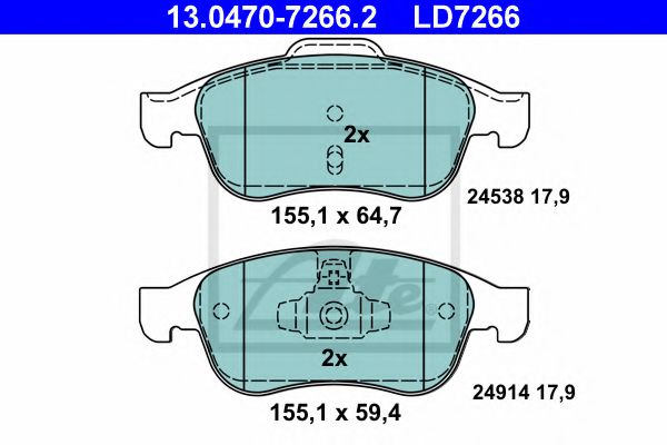 ATE 13.0470-7266.2 Тормозные колодки для RENAULT GRAN III (Рено Гран 3) ATE 13.0470-7266.2 Тормозные колодки для RENAULT GRAN III (Рено Гран 3)