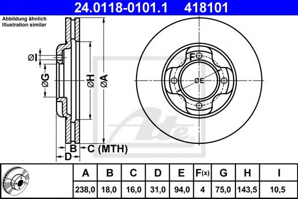 ATE 24.0118-0101.1 Тормозной диск для MAZDA 323 III (Мазда 323 3) ATE 24.0118-0101.1 Тормозной диск для MAZDA 323 III (Мазда 323 3)