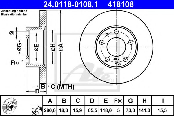ATE 24.0118-0108.1 Тормозной диск для FIAT (Фиат) ATE 24.0118-0108.1 Тормозной диск для FIAT (Фиат)