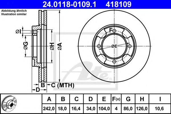 ATE 24.0118-0109.1 Тормозной диск для MITSUBISHI COLT I (Митсубиши/митсубиси Cолт и) ATE 24.0118-0109.1 Тормозной диск для MITSUBISHI COLT I (Митсубиши/митсубиси Cолт и)