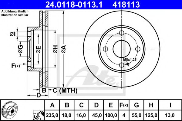 ATE 24.0118-0113.1 Тормозной диск для MAZDA 323 C IV (Мазда 323 c иv) ATE 24.0118-0113.1 Тормозной диск для MAZDA 323 C IV (Мазда 323 c иv)