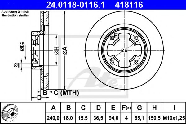 ATE 24.0118-0116.1 Тормозной диск для SUBARU (Субару) ATE 24.0118-0116.1 Тормозной диск для SUBARU (Субару)