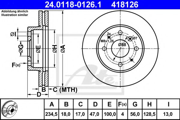ATE 24.0118-0126.1 Тормозной диск для DAIHATSU GRAN MOVE (Дайхатсу Гран моvэ) ATE 24.0118-0126.1 Тормозной диск для DAIHATSU GRAN MOVE (Дайхатсу Гран моvэ)