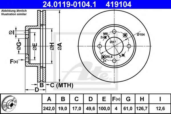 ATE 24.0119-0104.1 Тормозной диск для HONDA PRELUDE III (Хонда Прэлудэ 3) ATE 24.0119-0104.1 Тормозной диск для HONDA PRELUDE III (Хонда Прэлудэ 3)