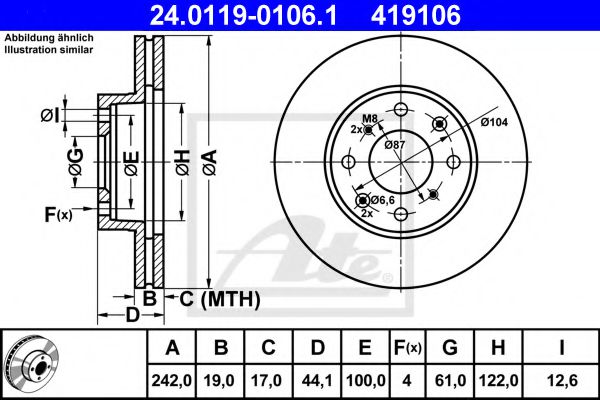 ATE 24.0119-0106.1 Тормозной диск для HONDA CRX II (Хонда Cрх 2) ATE 24.0119-0106.1 Тормозной диск для HONDA CRX II (Хонда Cрх 2)