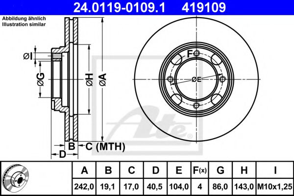 ATE 24.0119-0109.1 Тормозной диск для HYUNDAI EXCEL (Хендай Эxcэл) ATE 24.0119-0109.1 Тормозной диск для HYUNDAI EXCEL (Хендай Эxcэл)