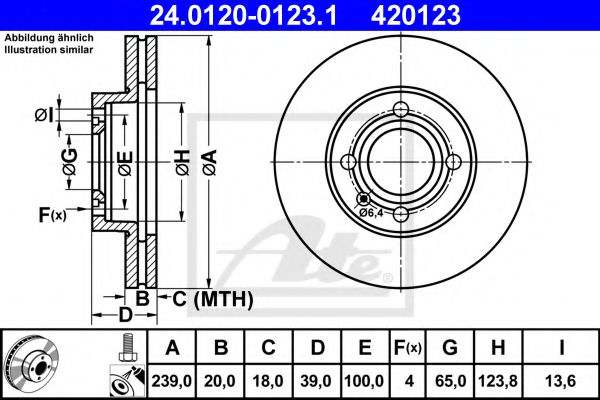 ATE 24.0120-0123.1 Тормозной диск для AUDI 80 (Ауди 80) ATE 24.0120-0123.1 Тормозной диск для AUDI 80 (Ауди 80)