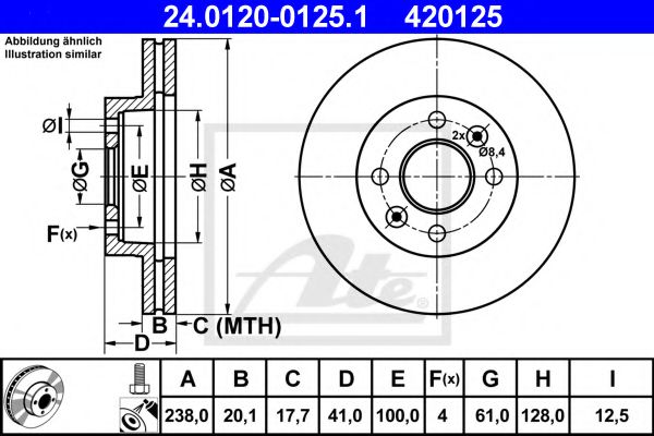 ATE 24.0120-0125.1 Тормозной диск для RENAULT CLIO I (Рено Cлио и) ATE 24.0120-0125.1 Тормозной диск для RENAULT CLIO I (Рено Cлио и)