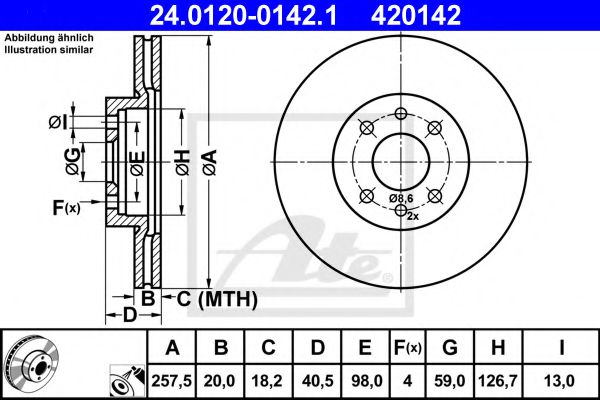 ATE 24.0120-0142.1 Тормозной диск для FIAT (Фиат) ATE 24.0120-0142.1 Тормозной диск для FIAT (Фиат)