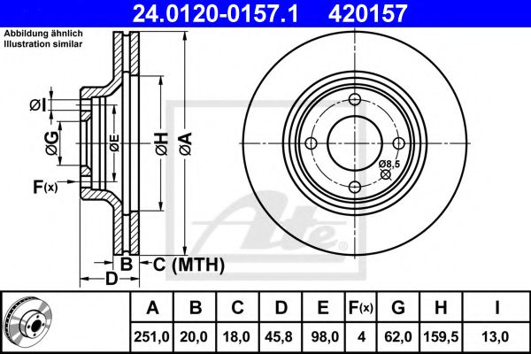 ATE 24.0120-0157.1 Тормозной диск для SEAT (Сеат) ATE 24.0120-0157.1 Тормозной диск для SEAT (Сеат)