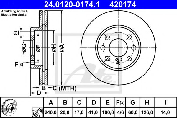 ATE 24.0120-0174.1 Тормозной диск для OPEL VITA C (Опель Vита c) ATE 24.0120-0174.1 Тормозной диск для OPEL VITA C (Опель Vита c)