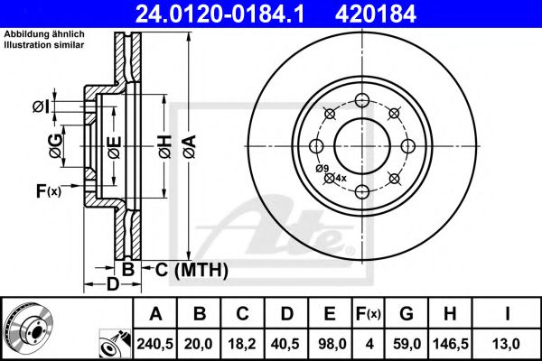 ATE 24.0120-0184.1 Тормозной диск для FIAT 500 C (Фиат 500 c) ATE 24.0120-0184.1 Тормозной диск для FIAT 500 C (Фиат 500 c)