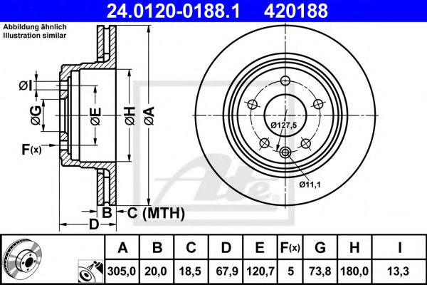 ATE 24.0120-0188.1 Тормозной диск для JAGUAR VANDEN PLAS (Ягуар Vандэн плас) ATE 24.0120-0188.1 Тормозной диск для JAGUAR VANDEN PLAS (Ягуар Vандэн плас)
