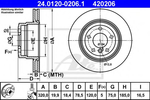 ATE 24.0120-0206.1 Тормозной диск для BMW X5 (F15, F85) xDrive 40e ATE 24.0120-0206.1 Тормозной диск для BMW X5 (F15, F85) xDrive 40e