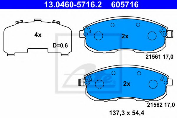 ATE 13.0460-5716.2 Тормозные колодки для NISSAN TEANA I (Ниссан Теана 1) ATE 13.0460-5716.2 Тормозные колодки для NISSAN TEANA I (Ниссан Теана 1)