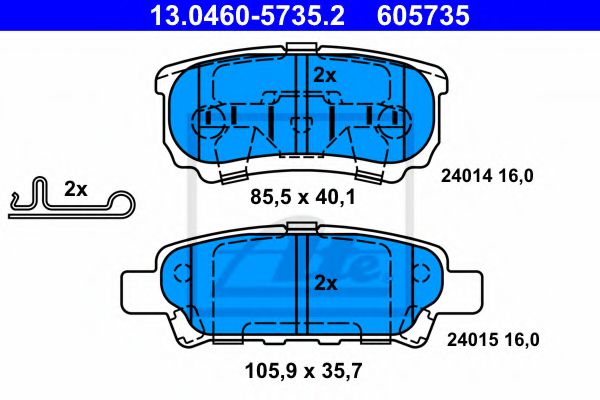 ATE 13.0460-5735.2 Тормозные колодки для MITSUBISHI LANCER (Митсубиши/митсубиси Ланcэр) ATE 13.0460-5735.2 Тормозные колодки для MITSUBISHI LANCER (Митсубиши/митсубиси Ланcэр)