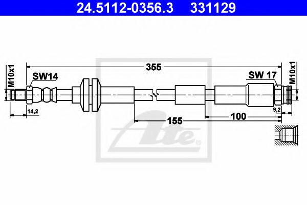 ATE 24.5112-0356.3 Тормозной шланг для FIAT 500 C (Фиат 500 c) ATE 24.5112-0356.3 Тормозной шланг для FIAT 500 C (Фиат 500 c)
