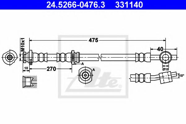 ATE 24.5266-0476.3 Тормозной шланг для NISSAN (Ниссан) ATE 24.5266-0476.3 Тормозной шланг для NISSAN (Ниссан)