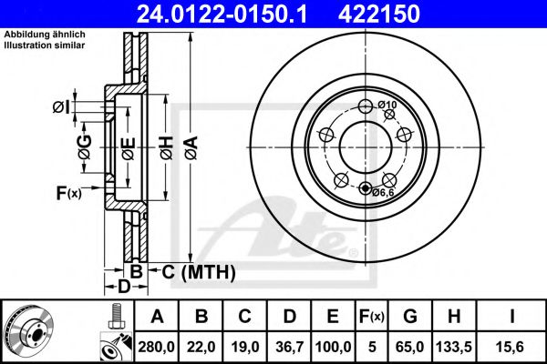 ATE 24.0122-0150.1 Тормозной диск для SEAT TOLEDO II (Сеат Толедо 2) ATE 24.0122-0150.1 Тормозной диск для SEAT TOLEDO II (Сеат Толедо 2)