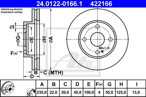 ATE 24.0122-0166.1 Тормозной диск для MAZDA 323 C IV (Мазда 323 c иv) ATE 24.0122-0166.1 Тормозной диск для MAZDA 323 C IV (Мазда 323 c иv)