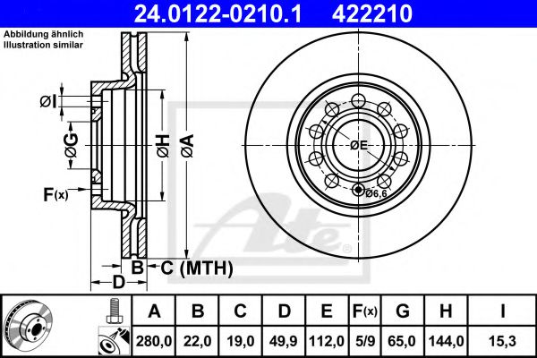 ATE 24.0122-0210.1 Тормозной диск для SEAT (Сеат) ATE 24.0122-0210.1 Тормозной диск для SEAT (Сеат)
