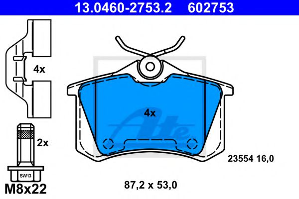 ATE 13.0460-2753.2 Тормозные колодки для RENAULT MEGANE III (Рено Меган 3) ATE 13.0460-2753.2 Тормозные колодки для RENAULT MEGANE III (Рено Меган 3)