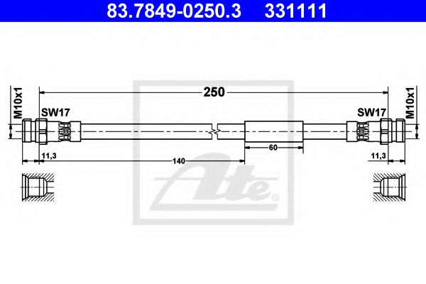 ATE 83.7849-0250.3 Тормозной шланг для AUDI TT (Ауди Тт) ATE 83.7849-0250.3 Тормозной шланг для AUDI TT (Ауди Тт)
