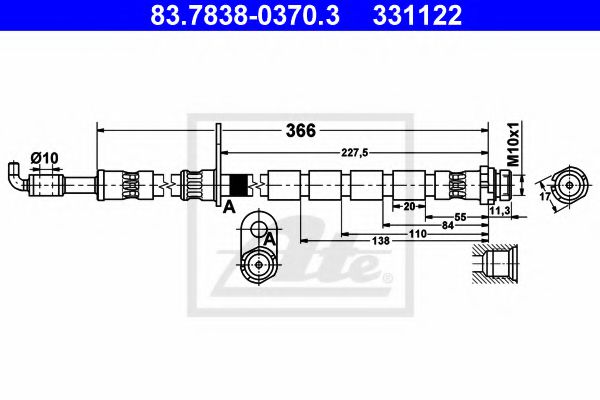 ATE 83.7838-0370.3 Тормозной шланг для FORD (Форд) ATE 83.7838-0370.3 Тормозной шланг для FORD (Форд)
