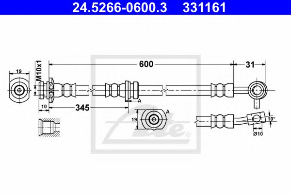 ATE 24.5266-0600.3 Тормозной шланг для NISSAN DUALIS (Ниссан Дуалис) ATE 24.5266-0600.3 Тормозной шланг для NISSAN DUALIS (Ниссан Дуалис)