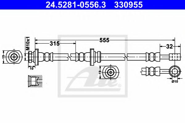 ATE 24.5281-0556.3 Тормозной шланг для NISSAN PULSAR I (Ниссан Пулсар и) ATE 24.5281-0556.3 Тормозной шланг для NISSAN PULSAR I (Ниссан Пулсар и)