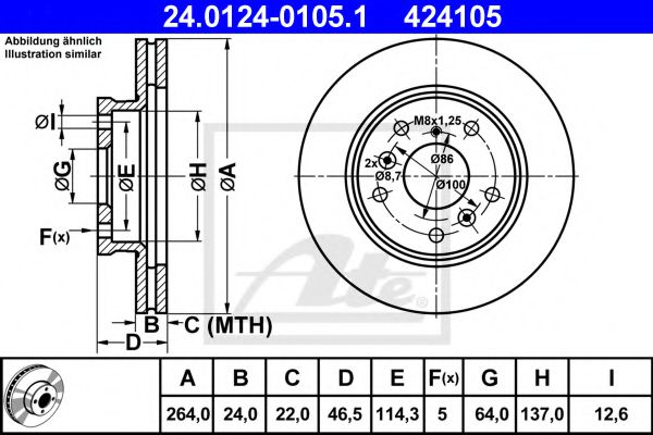 ATE 24.0124-0105.1 Тормозной диск для MAZDA 626 III (Мазда 626 3) ATE 24.0124-0105.1 Тормозной диск для MAZDA 626 III (Мазда 626 3)