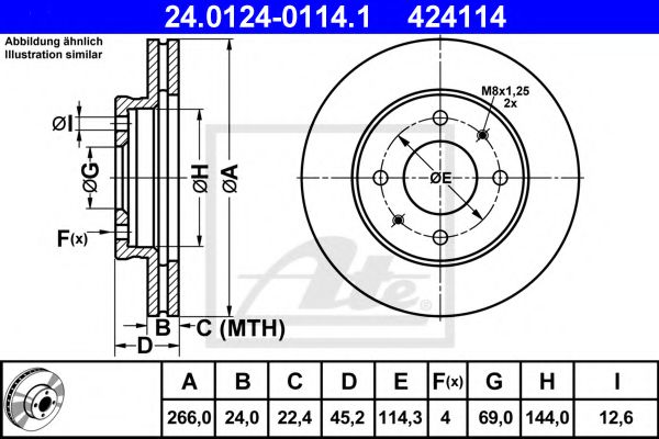 ATE 24.0124-0114.1 Тормозной диск для MITSUBISHI GALANT III (Митсубиши/митсубиси Галант 3) ATE 24.0124-0114.1 Тормозной диск для MITSUBISHI GALANT III (Митсубиши/митсубиси Галант 3)