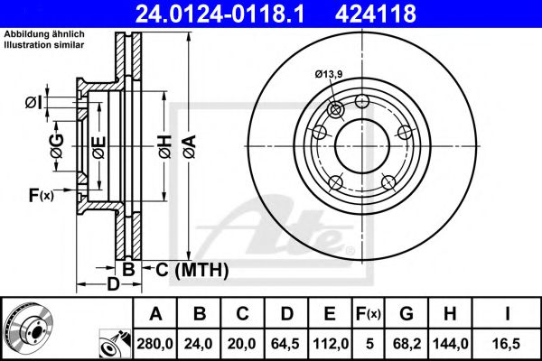 ATE 24.0124-0118.1 Тормозной диск для VOLKSWAGEN T4 MULTIVAN (Фольксваген Т4 мултиvан) ATE 24.0124-0118.1 Тормозной диск для VOLKSWAGEN T4 MULTIVAN (Фольксваген Т4 мултиvан)