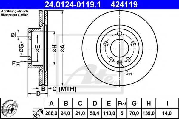 ATE 24.0124-0119.1 Тормозной диск для OPEL OMEGA B (Опель Омега б) ATE 24.0124-0119.1 Тормозной диск для OPEL OMEGA B (Опель Омега б)