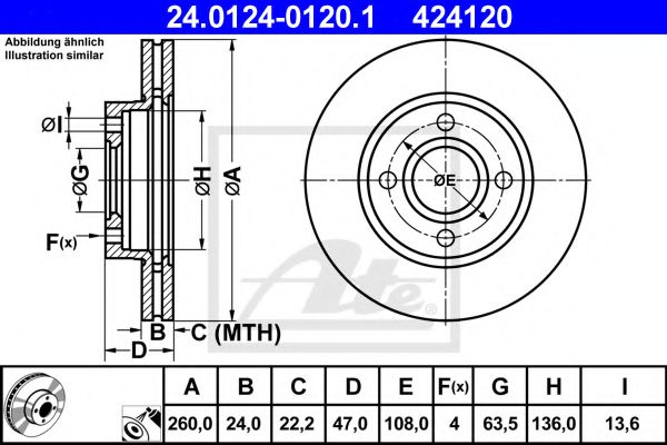 ATE 24.0124-0120.1 Тормозной диск для FORD MONDEO (Форд Мондэо) ATE 24.0124-0120.1 Тормозной диск для FORD MONDEO (Форд Мондэо)