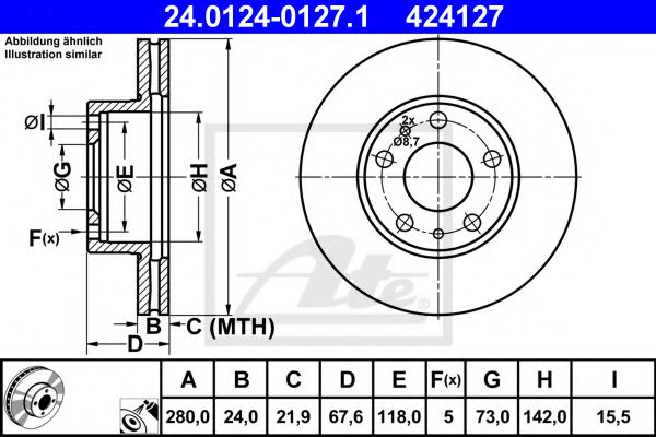ATE 24.0124-0127.1 Тормозной диск для FIAT (Фиат) ATE 24.0124-0127.1 Тормозной диск для FIAT (Фиат)