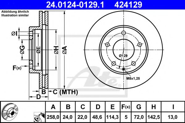 ATE 24.0124-0129.1 Тормозной диск для MAZDA 626 IV (Мазда 626 4) ATE 24.0124-0129.1 Тормозной диск для MAZDA 626 IV (Мазда 626 4)
