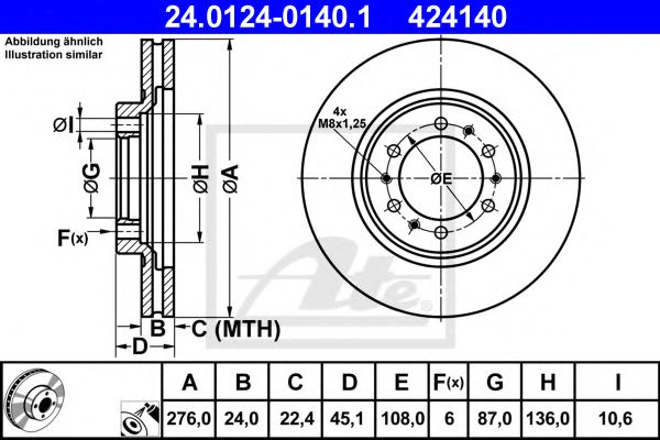 ATE 24.0124-0140.1 Тормозной диск для MITSUBISHI COLT/RODEO (Митсубиши/митсубиси Cолт/родэо) ATE 24.0124-0140.1 Тормозной диск для MITSUBISHI COLT/RODEO (Митсубиши/митсубиси Cолт/родэо)