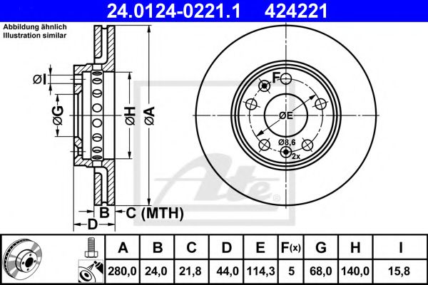 ATE 24.0124-0221.1 Тормозной диск для RENAULT MEGANE III IV (Рено Меган 3 иv) ATE 24.0124-0221.1 Тормозной диск для RENAULT MEGANE III IV (Рено Меган 3 иv)