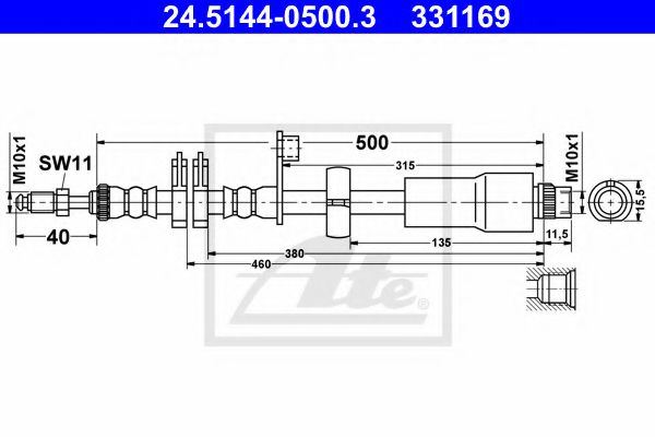 ATE 24.5144-0500.3 Тормозной шланг для PEUGEOT 807 (Пежо 807) ATE 24.5144-0500.3 Тормозной шланг для PEUGEOT 807 (Пежо 807)